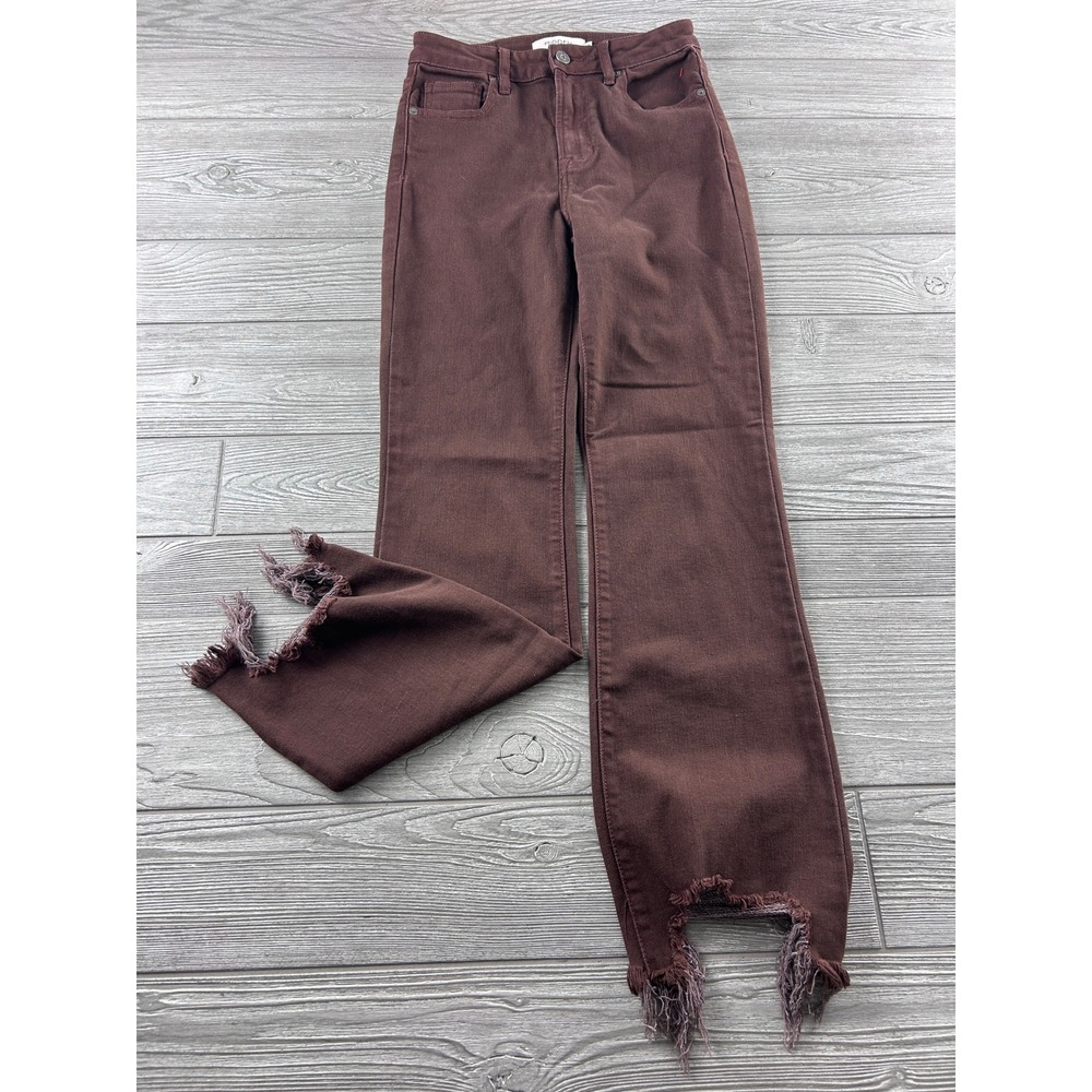 Hidden Jeans Los Angeles Brown High Rise Flare Raw Step Hem Jeans HD3157C-CHO 25